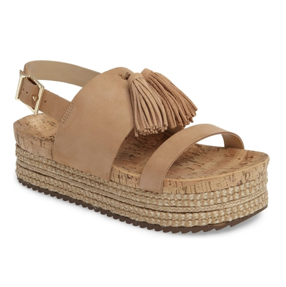 SCHUTZ Monica Tassel Platform Espadrille Sandal Tan Women's 8.5 - Picture 1 of 11